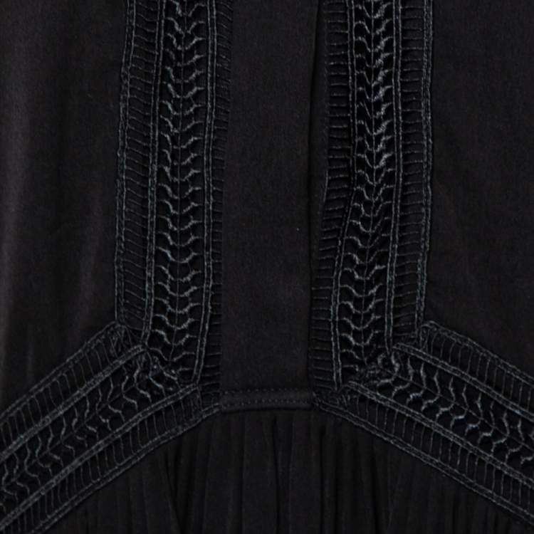 مملوكة مسبقًا Self Portrait Black Chiffon Pleated Collared Ebony Maxi Dress M