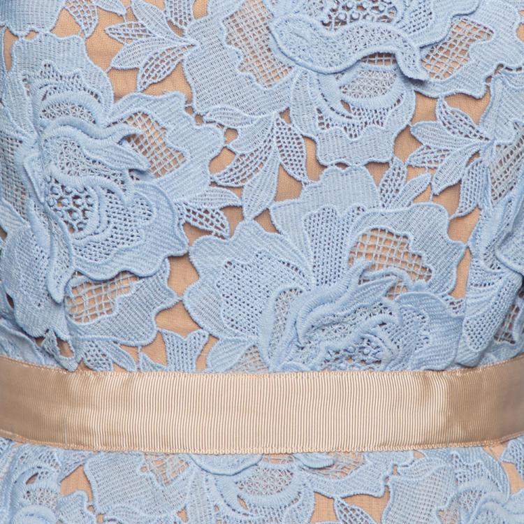 Pre Owned Self-Portrait Blue Guipure Lace Peony Dress S