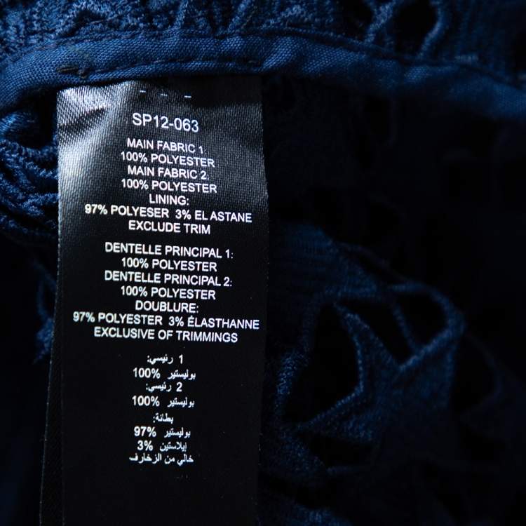 Pre Owned Self-Portrait Navy Blue Star Pattern Guipure Lace Sheer Top M