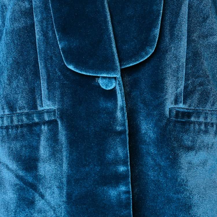Pre Owned Self Portrait Blue Velvet Button Front Blazer S