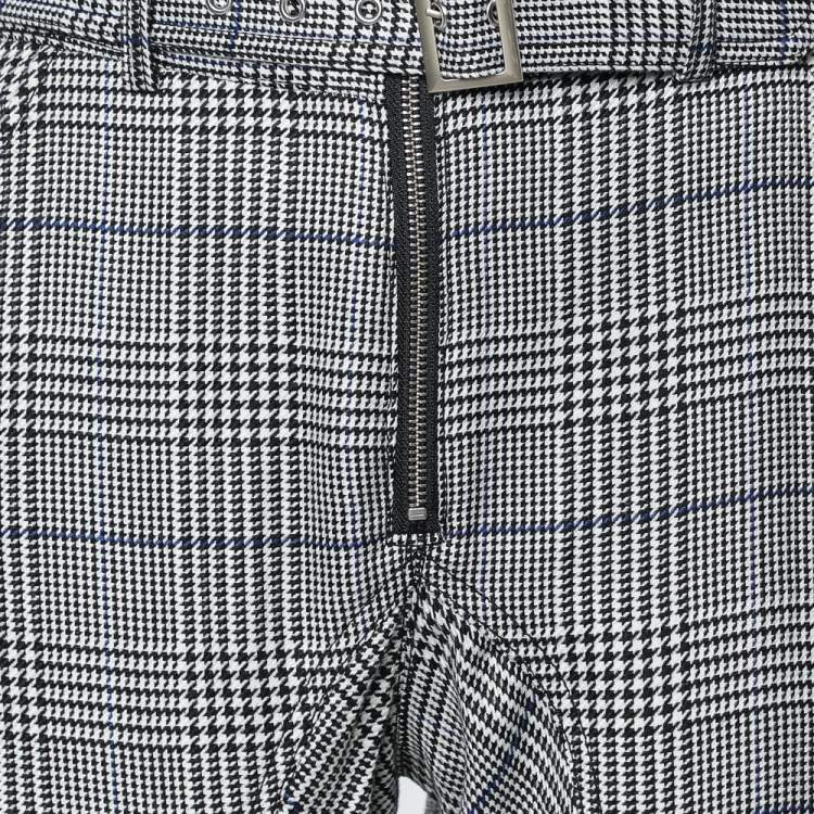 Pre Owned Self Portrait Monochrome Checkered Ruffled Hem Belted Cropped Pants S