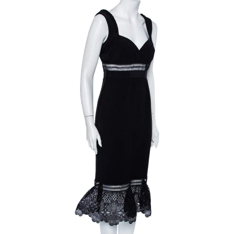 Pre Owned Self Portrait Black Crepe Lace Trim Sleeveless Midi Dress M