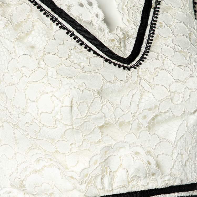 مملوكة مسبقًا Self Portrait White Lace Contrast Trim Sleeveless Tiered Midi Dress M