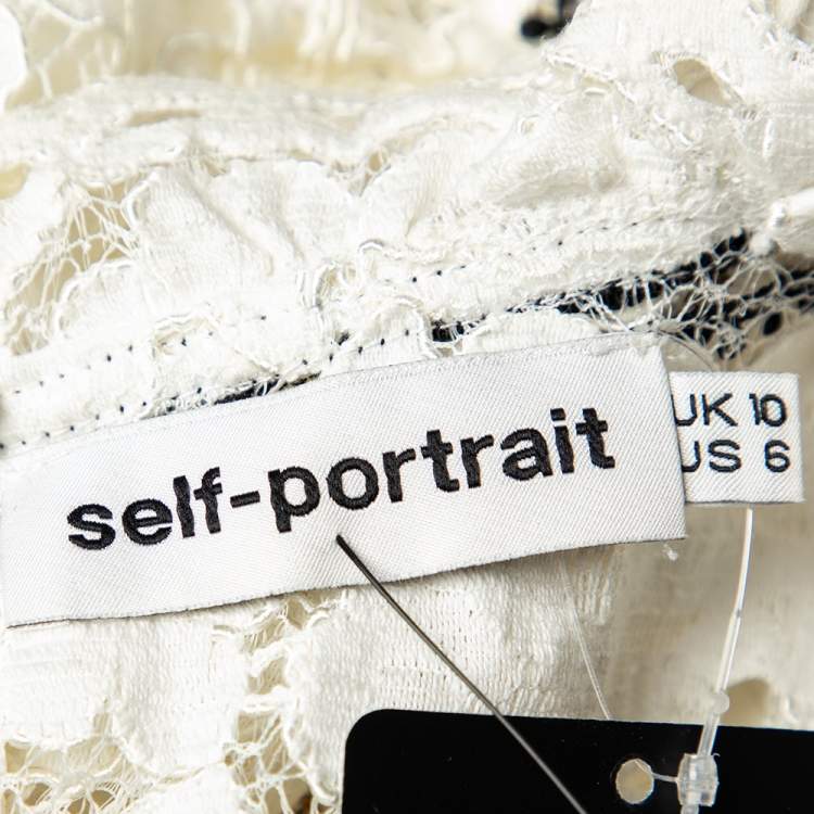 مملوكة مسبقًا Self Portrait White Lace Contrast Trim Sleeveless Tiered Midi Dress M