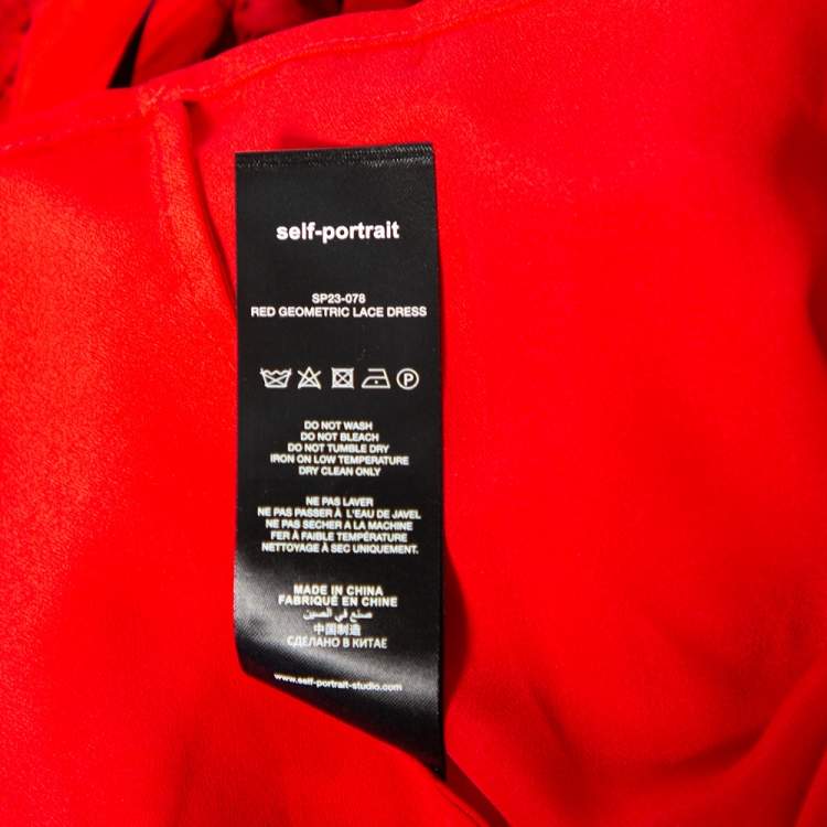 Pre Owned Self-Portrait Red Guipure Lace Ruffled Trim Belted Mini Dress S