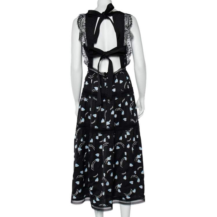 Pre Owned Self-Portrait Black Abstract Geo Print Sleeveless Midi Dress M