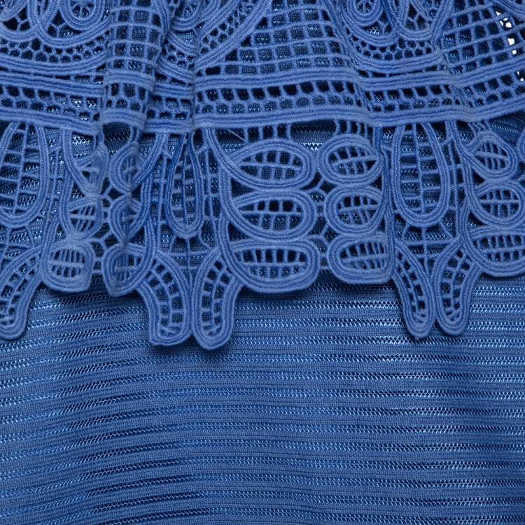 مملوكة مسبقًا Self-Portrait Blue Guipure Lace Peplum Mini Dress S