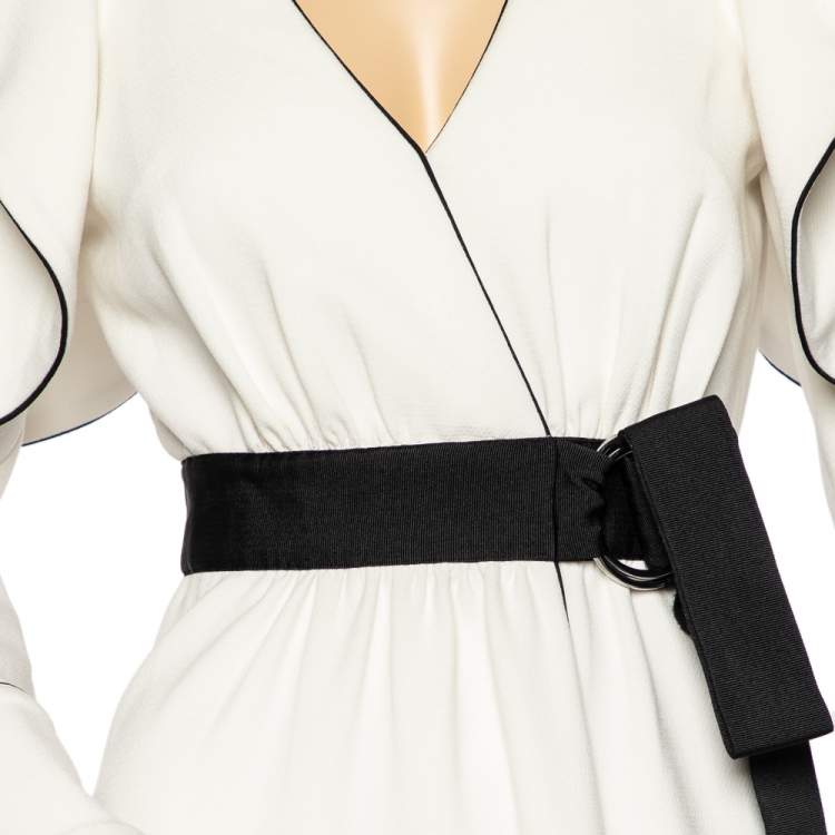 Pre Owned Self-Portrait White Viscose Blend Ruffled Asymmetric Dress S