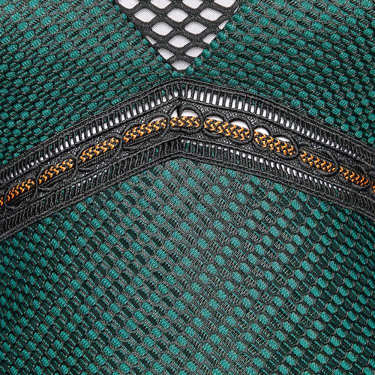 Pre Owned Self-Portrait Dark Green Mesh & Tulle Paneled Mini Dress XS