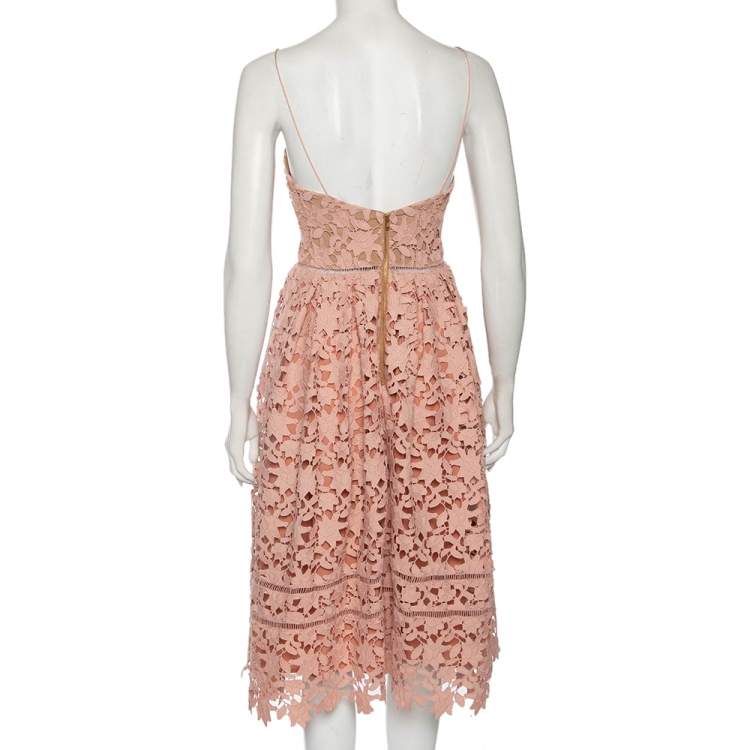 Pre Owned Self-Portrait Pink Guipure Lace Azalea Sleeveless Midi Dress S