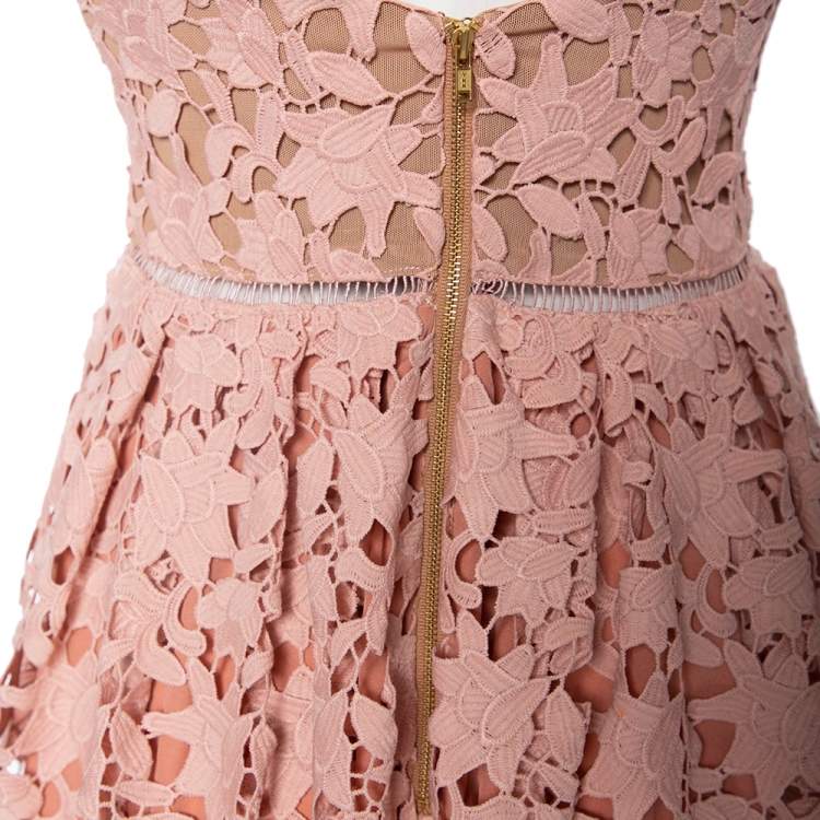 Pre Owned Self-Portrait Pink Guipure Lace Azalea Sleeveless Midi Dress S