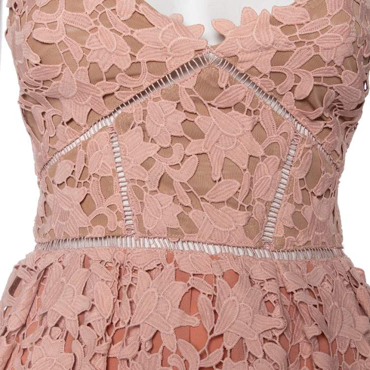 Pre Owned Self-Portrait Pink Guipure Lace Azalea Sleeveless Midi Dress S