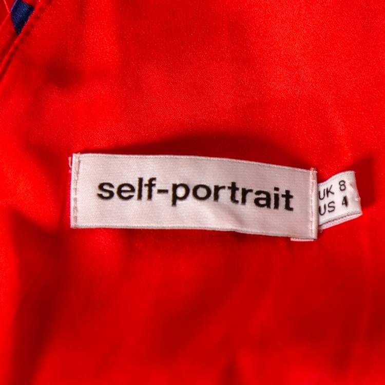 مملوكة مسبقًا Self-Portrait Red Printed Crepe De Chine Tiered Midi Dress S