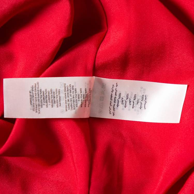 Pre Owned Self-Portrait Red Floral Printed Crepe Ruffle Detailed Cold Shoulder Mini Dress S