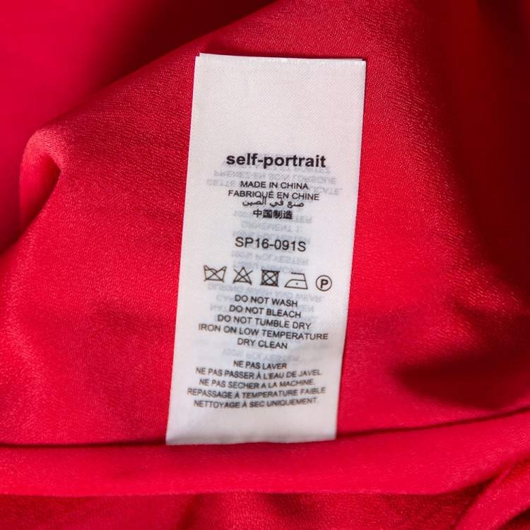 Pre Owned Self-Portrait Red Floral Printed Crepe Ruffle Detailed Cold Shoulder Mini Dress S