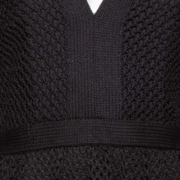 مملوكة مسبقًا Self-Portrait Black Crochet Knit Frill Detailed Long Sleeve Short Dress M