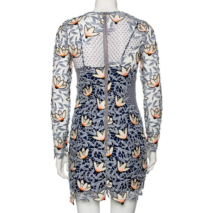 Pre Owned Self-Portrait Floral Guipure Lace Mini Dress S