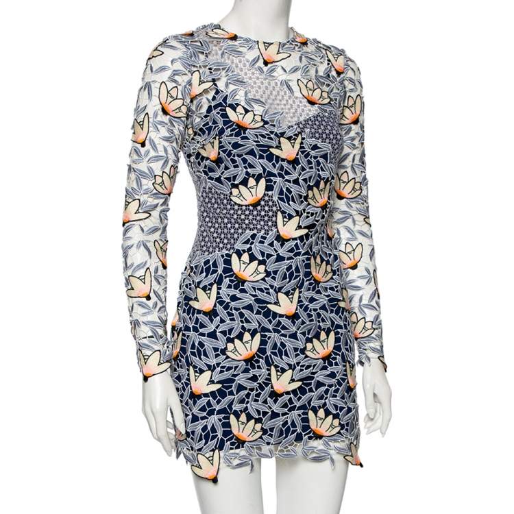 Pre Owned Self-Portrait Floral Guipure Lace Mini Dress S