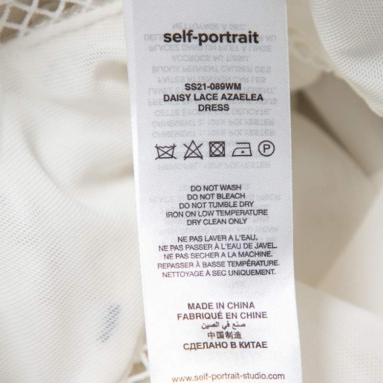 Pre Owned Self-Portrait White Floral Crotchet Knit Azaelea Dress S
