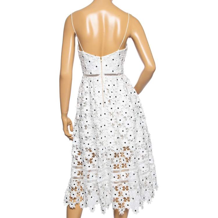 Pre Owned Self-Portrait White Floral Crotchet Knit Azaelea Dress S