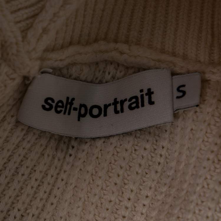 Pre Owned Self-Portrait Cream Wool Knit Ruffle Detailed Off-Shoulder Sweater S