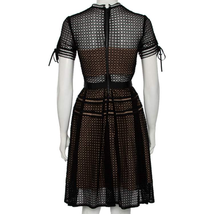 Pre Owned Self-Portrait Black Eyelet Lace Pleated Aurelia Dress S