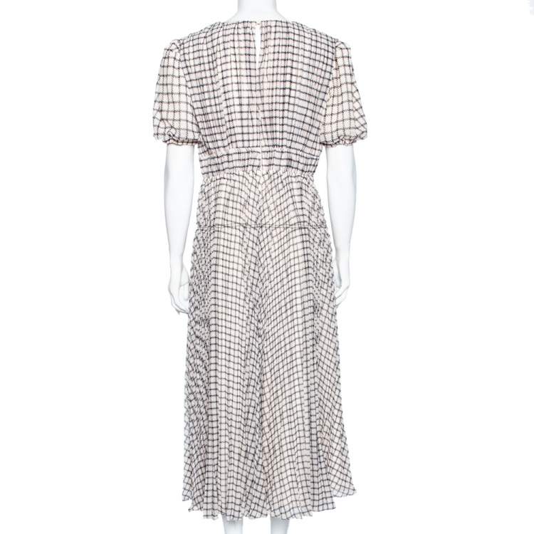 مملوكة مسبقًا Self-Portrait Monochrome Checked Chiffon Midi Dress M
