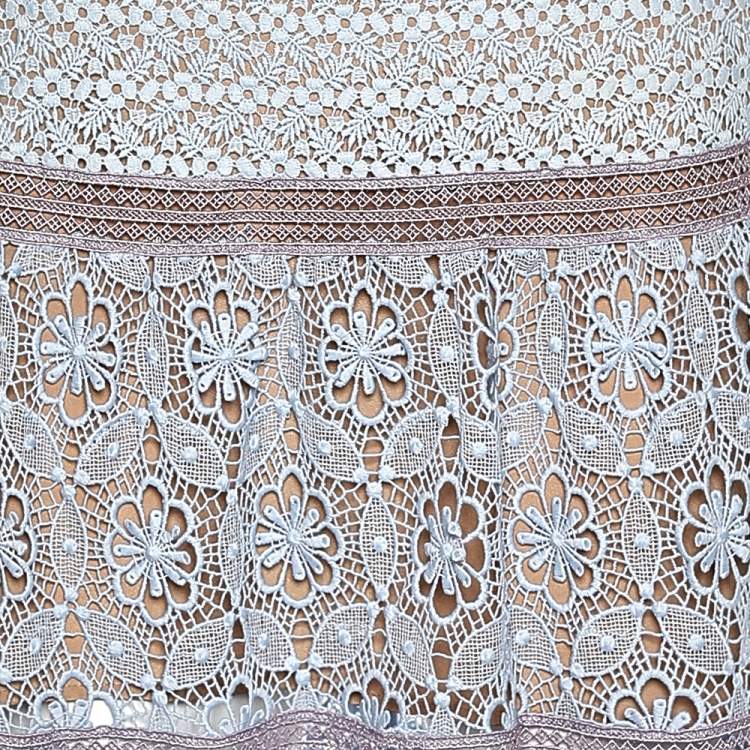 Pre Owned Self-Portrait Blue Lace Overlay Detail Midi Dress S
