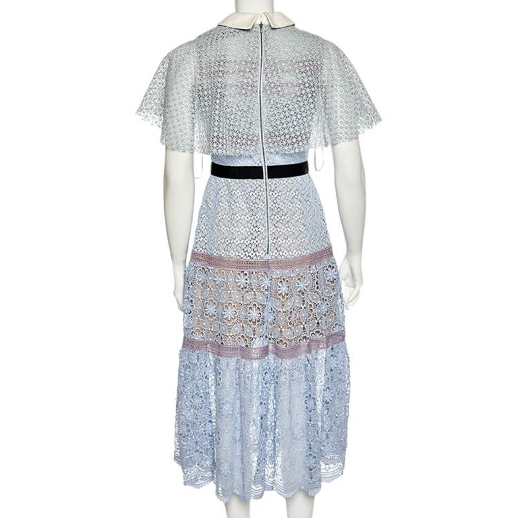 Pre Owned Self-Portrait Blue Lace Overlay Detail Midi Dress S