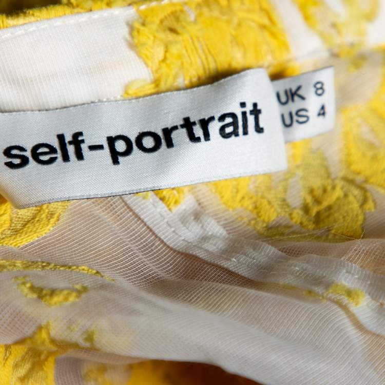 Pre Owned Self-Portrait Yellow Floral Fil Coupe Asymmetrical Ruffled Blouse S