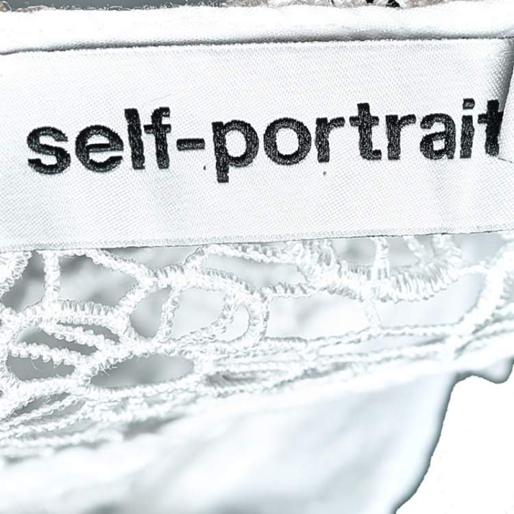 Pre Owned Self-Portrait White Lace Ruffle Trim Top M