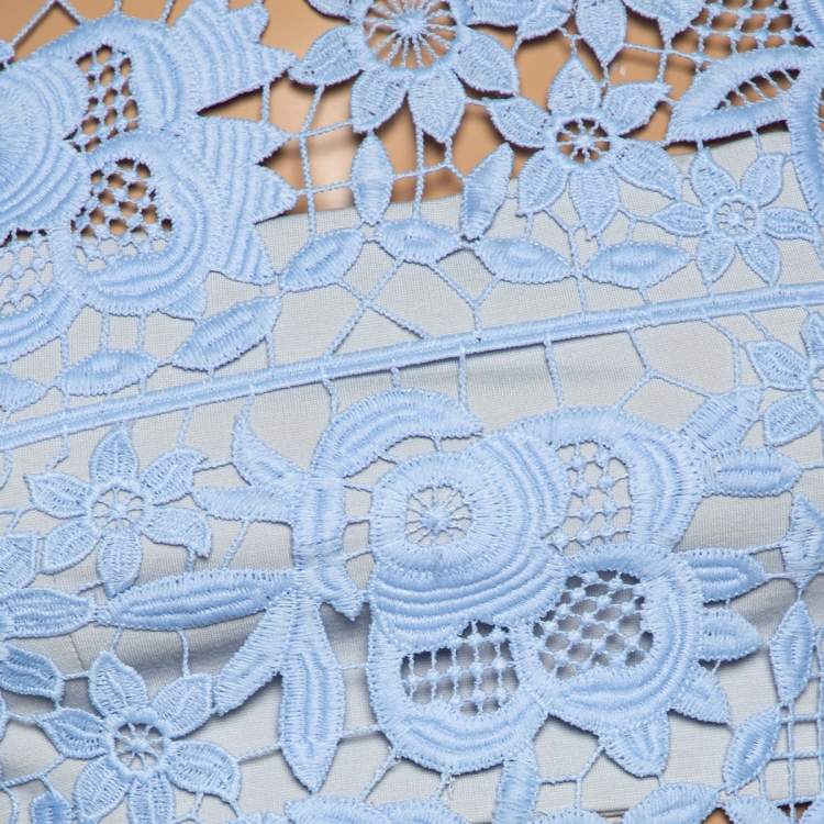 Pre Owned Self Portrait Blue Guipure Lace Flared Mini Dress S