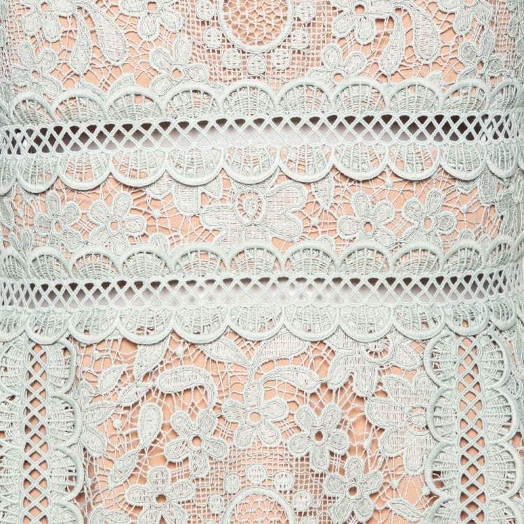 Pre Owned Self-Portrait Pistachio Green Guipure Lace Midi Dress M