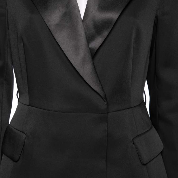 مملوكة مسبقًا Self-Portrait Black Crepe & Chiffon Plisse Pleated Tailored Dress M