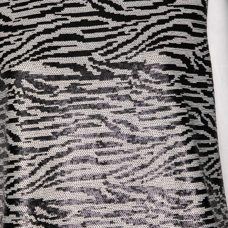 Pre Owned Self Portrait Monochrome Zebra Pattern Sequin Embellished Sleeveless Top M
