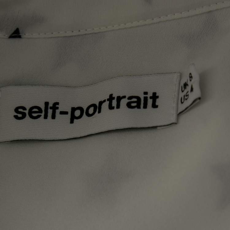 Pre Owned Self-Portrait White Star Printed Satin & Lace Trimmed Asymmetrical Blouse S