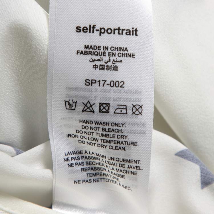 Pre Owned Self-Portrait White Star Printed Satin & Lace Trimmed Asymmetrical Blouse S