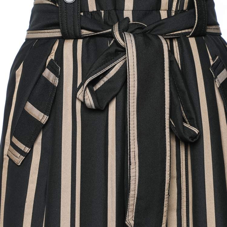 Pre Owned Self-Portrait Black Striped Synthetic Belted Trench Coat Dress L