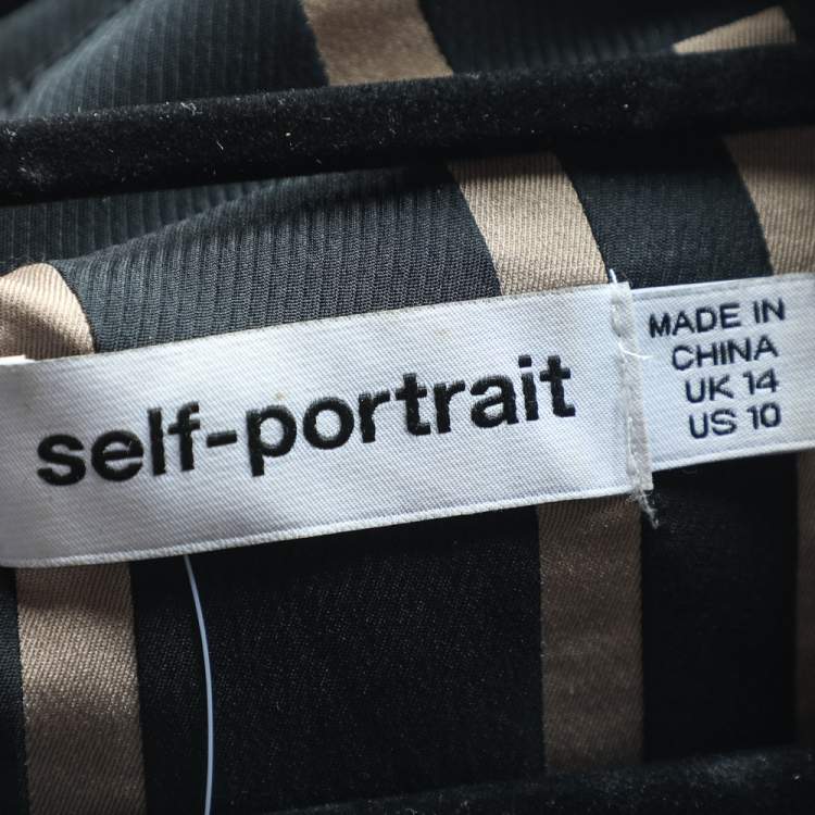 Pre Owned Self-Portrait Black Striped Synthetic Belted Trench Coat Dress L