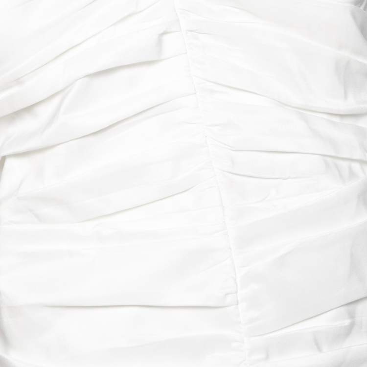 Pre Owned Self-Portrait White Taffeta Ruched One-Shoulder Top M 