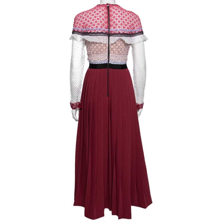 مملوكة مسبقًا Self-Portrait Burgundy Bellis Lace Trim Maxi Dress M