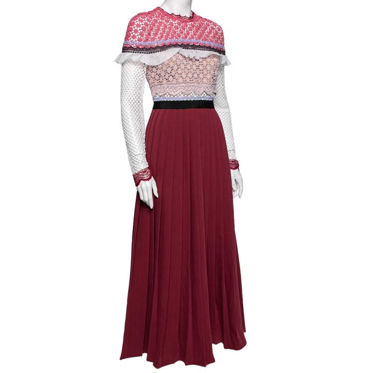 مملوكة مسبقًا Self-Portrait Burgundy Bellis Lace Trim Maxi Dress M