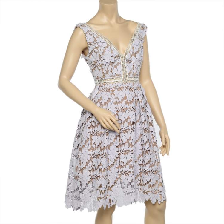 مملوكة مسبقًا Self-Portrait Pale Lilac Guipure Lace Sleeveless Midi Dress M