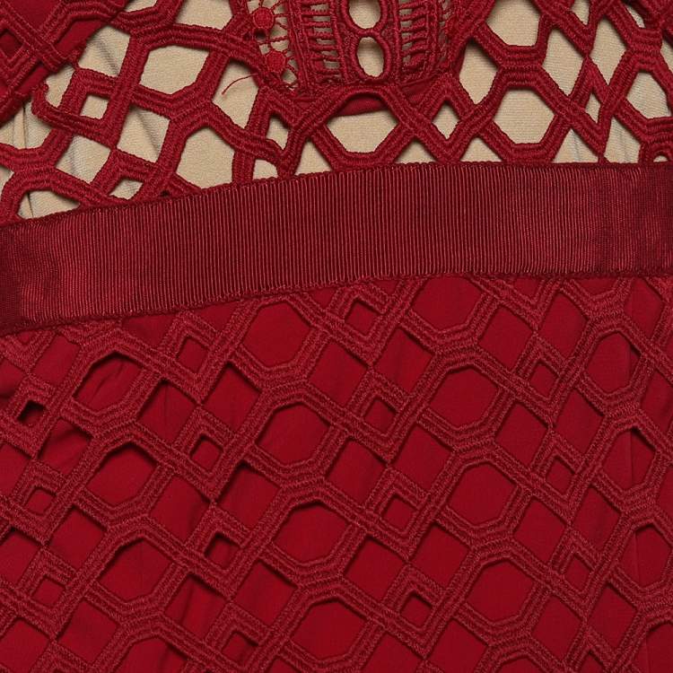 Pre Owned Self- Portrait Red Lace Hall Mini Dress S