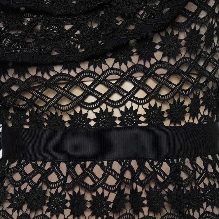 Pre Owned Self-Portrait Black Lace Overlay One Shoulder Mini Dress S