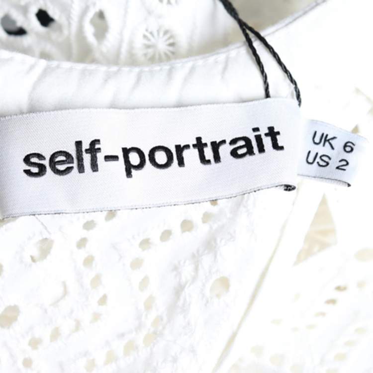 مملوكة مسبقًا Self-Portrait White Embroidered Cutout Guipure Lace Midi Dress S