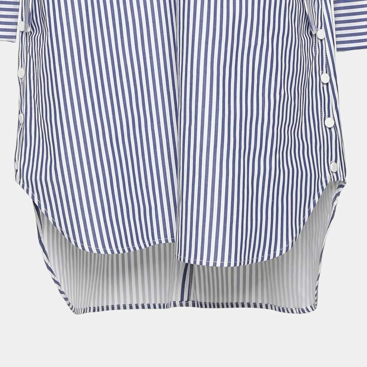 Pre Owned Self-Portrait Blue Striped Cotton Lace Overlay Shirt Dress M