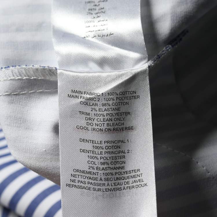 Pre Owned Self-Portrait Blue Striped Cotton Lace Overlay Shirt Dress M