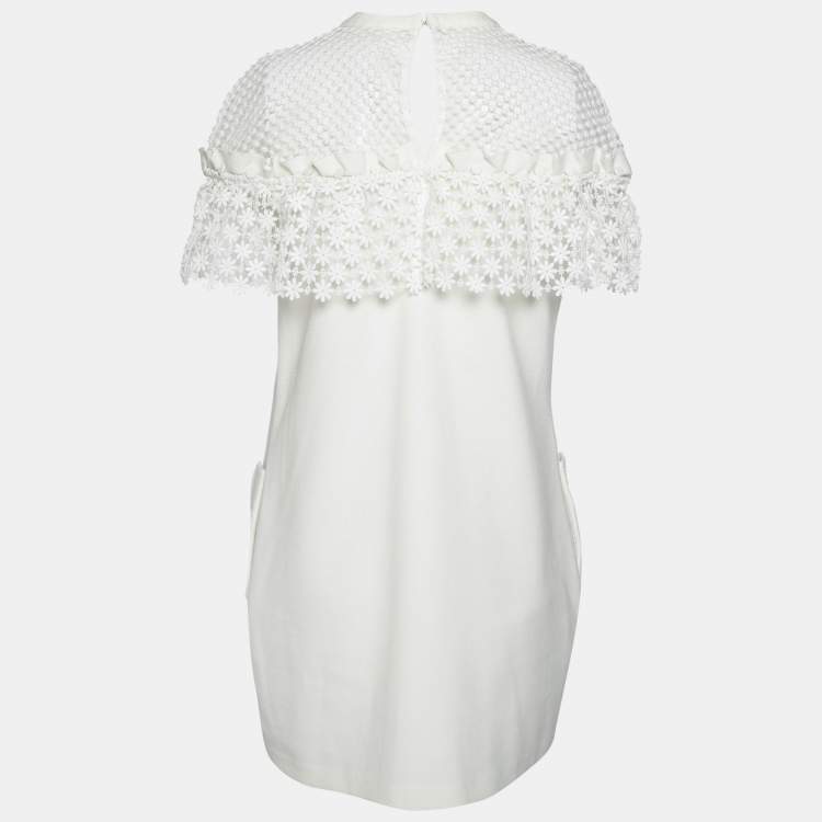 Pre Owned Self-Portrait White Knit Lace Trimmed Midi Dress M