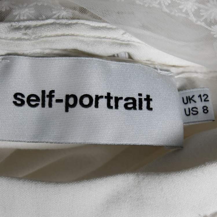 Pre Owned Self-Portrait White Knit Lace Trimmed Midi Dress M